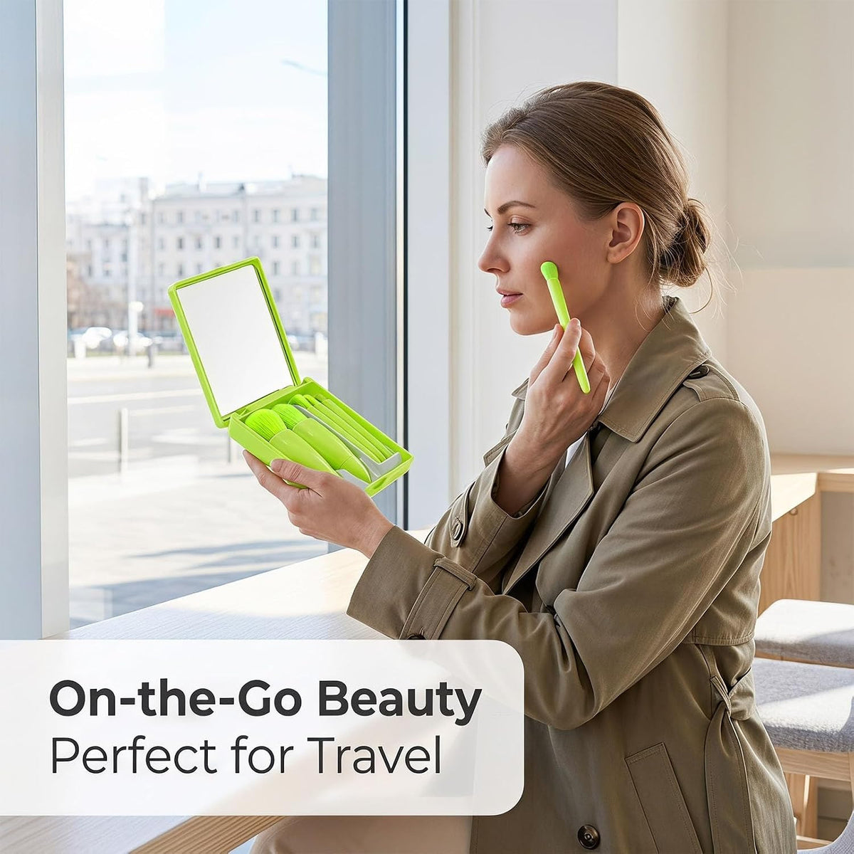 Travel Makeup Brush Set with Mirror - Portable Cosmetic Brushes Kit