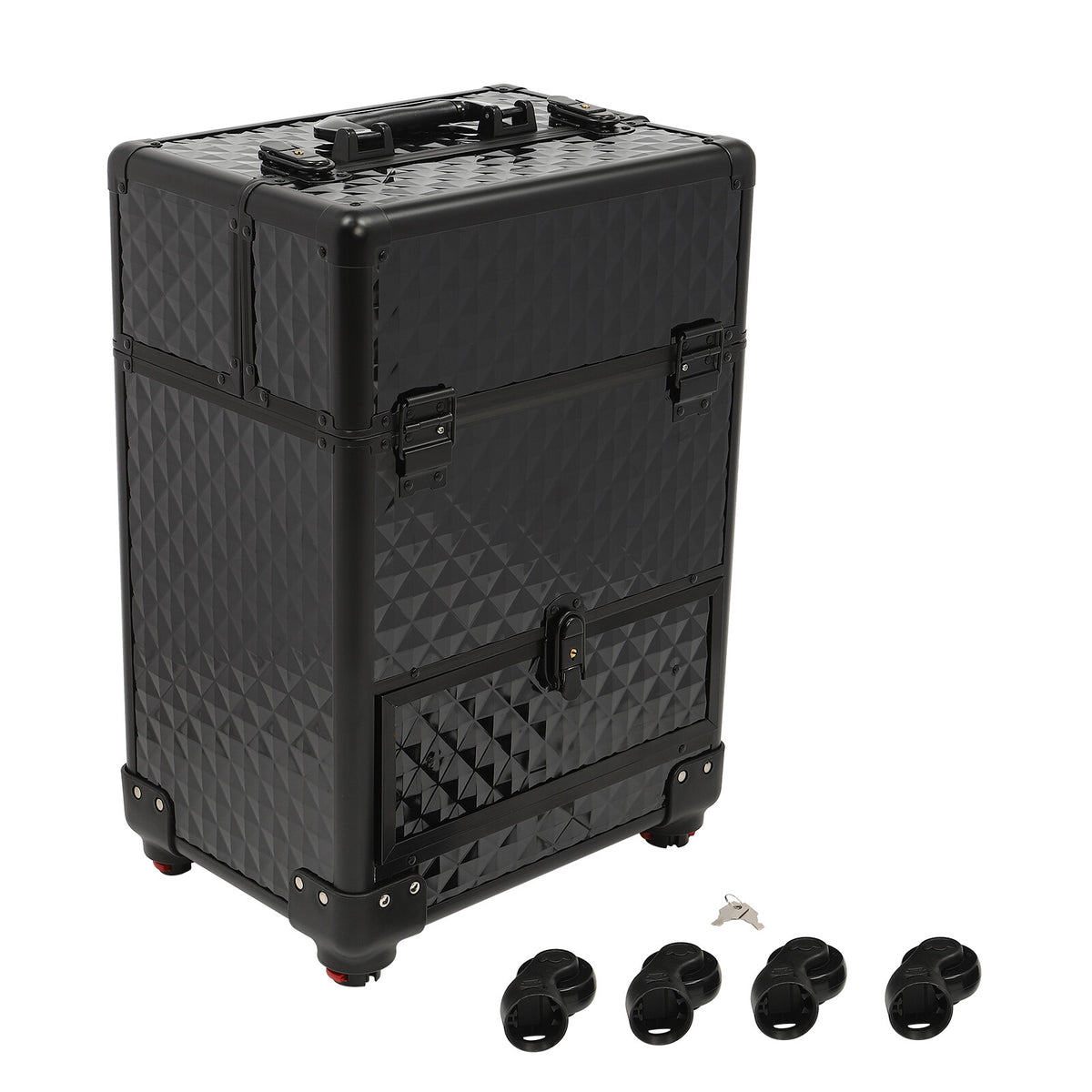 Rolling Makeup & Nail Desk Station with 7 Compartments - Black