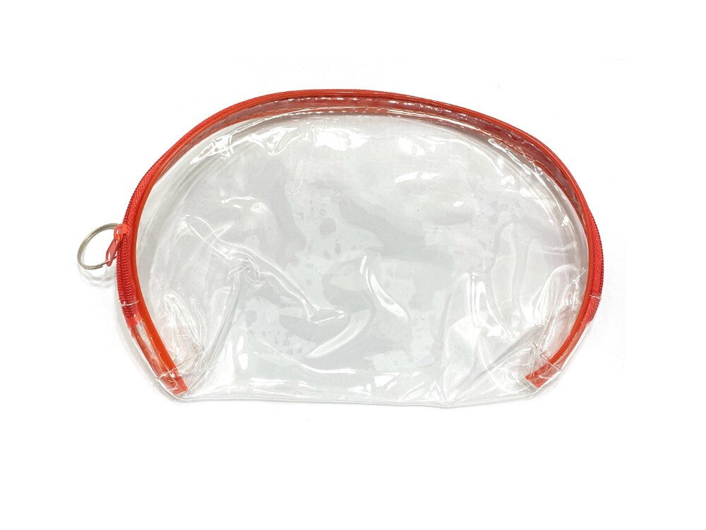 Large Zipper Cosmetic Bag & Coin Purse Set - Clear & Red Trim