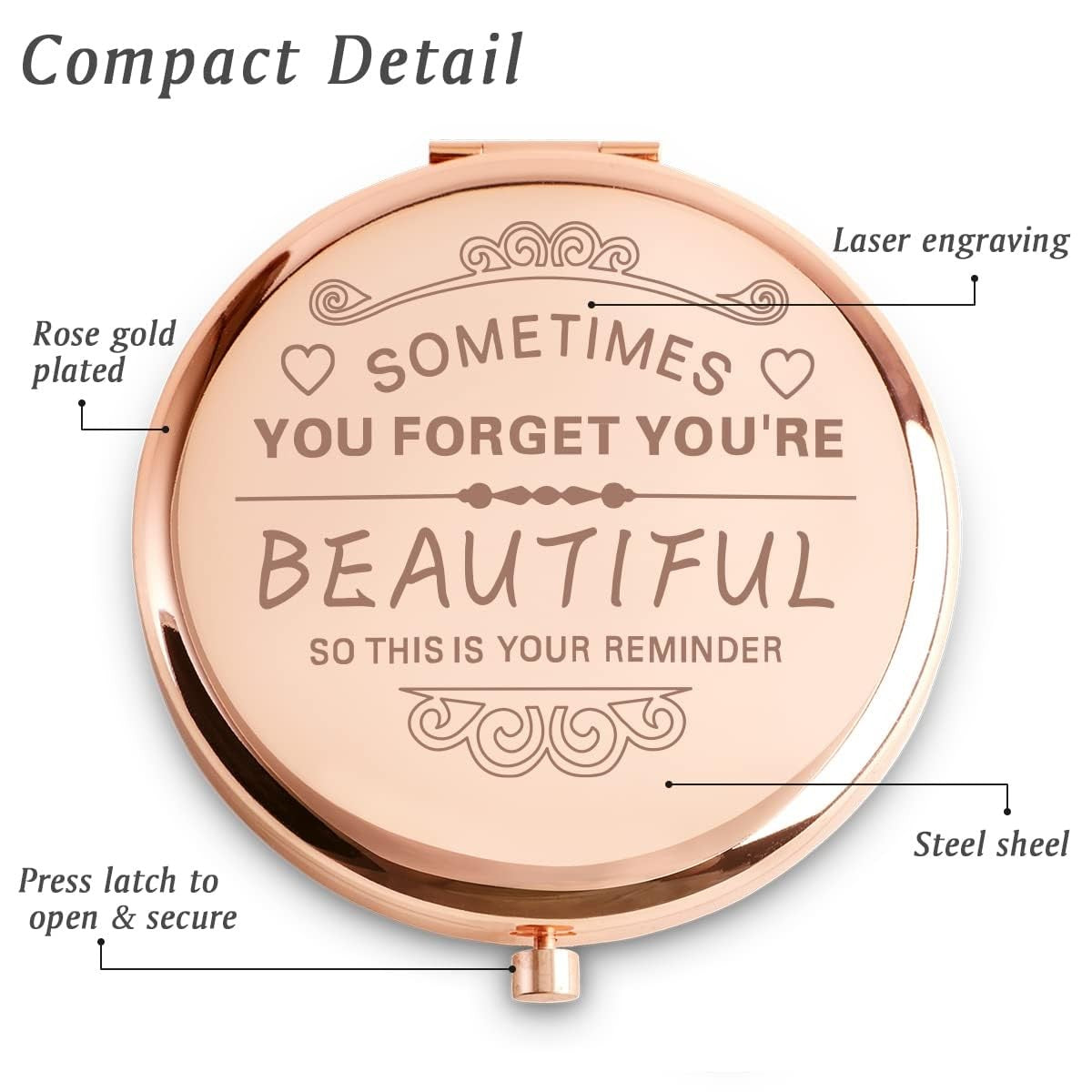 Personalized Compact Mirror for Women Girls - You Are Beautiful Gift