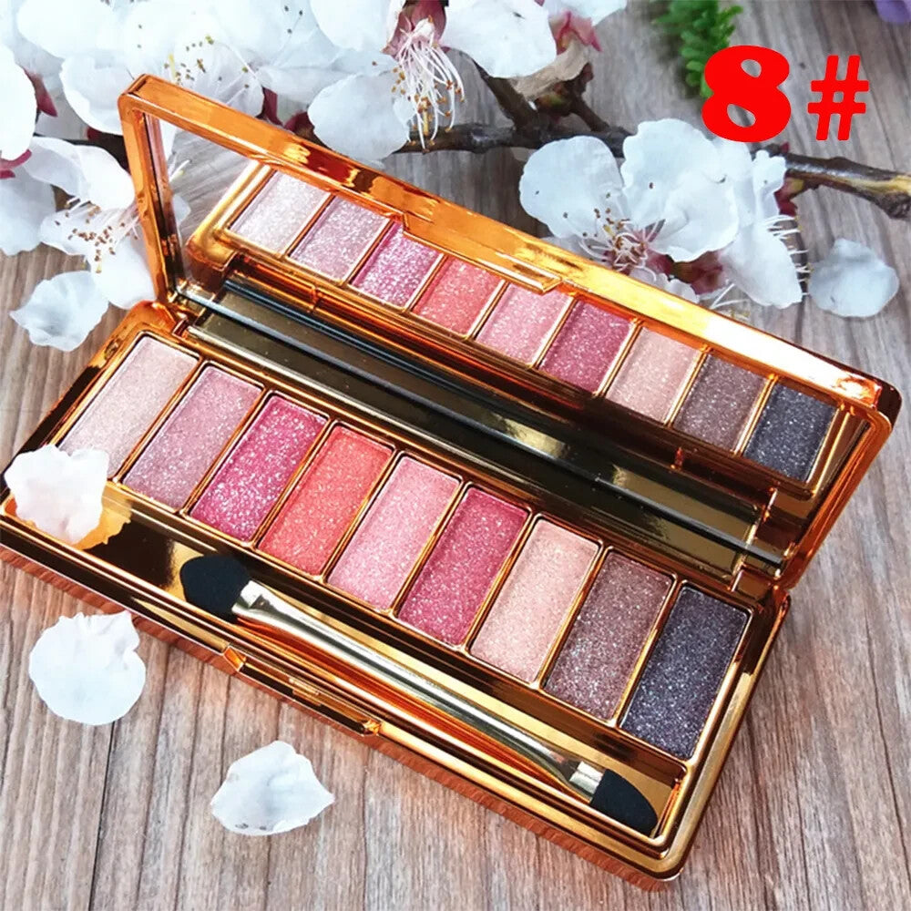 9-Color Glitter Eyeshadow Palette with Makeup Brush Set - Vibrant & Long Lasting