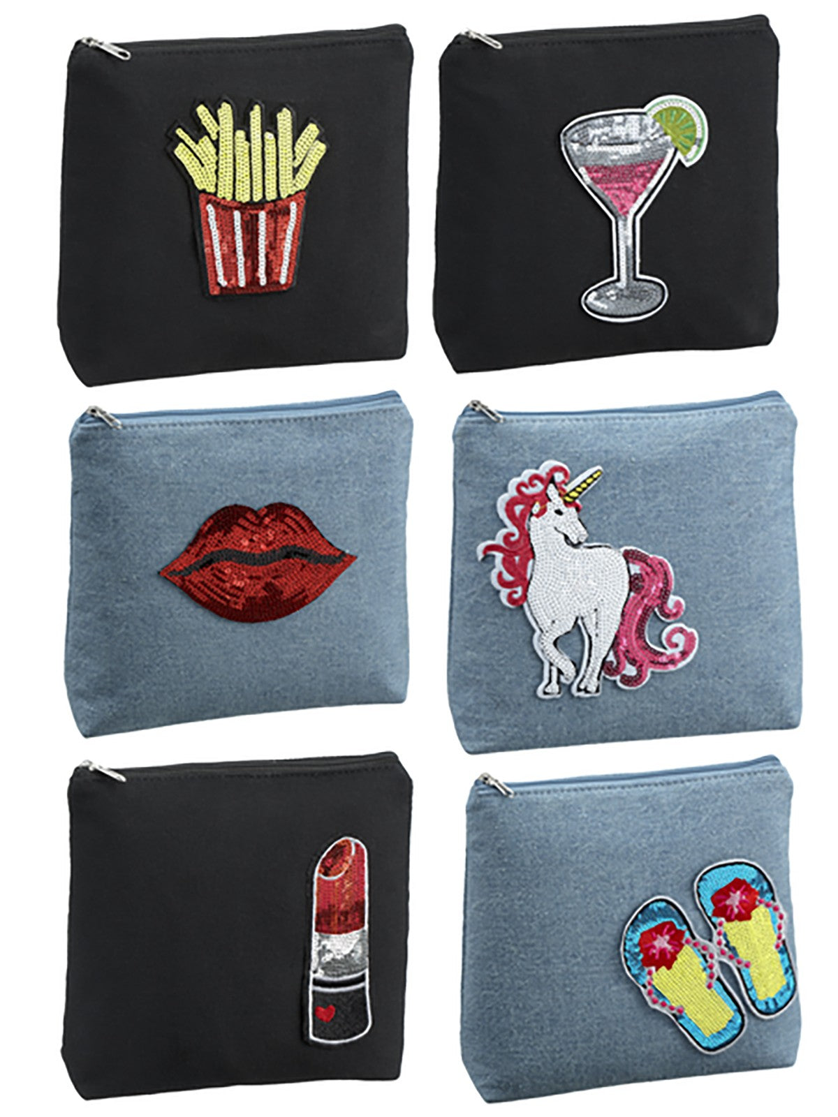 Black Sequin Lipstick Cosmetic Bag - Summer Fun Makeup Storage, 8.5x6.75 Inches