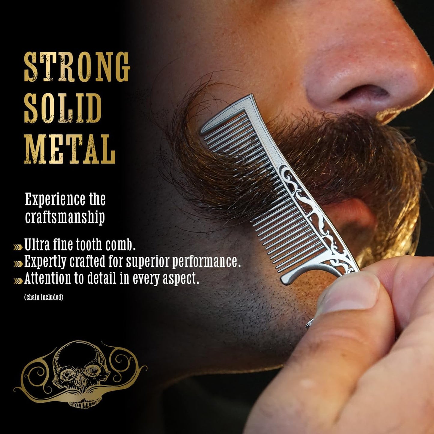 Stainless Steel Mustache Comb Necklace Dual-Sided Grooming Tool for Men