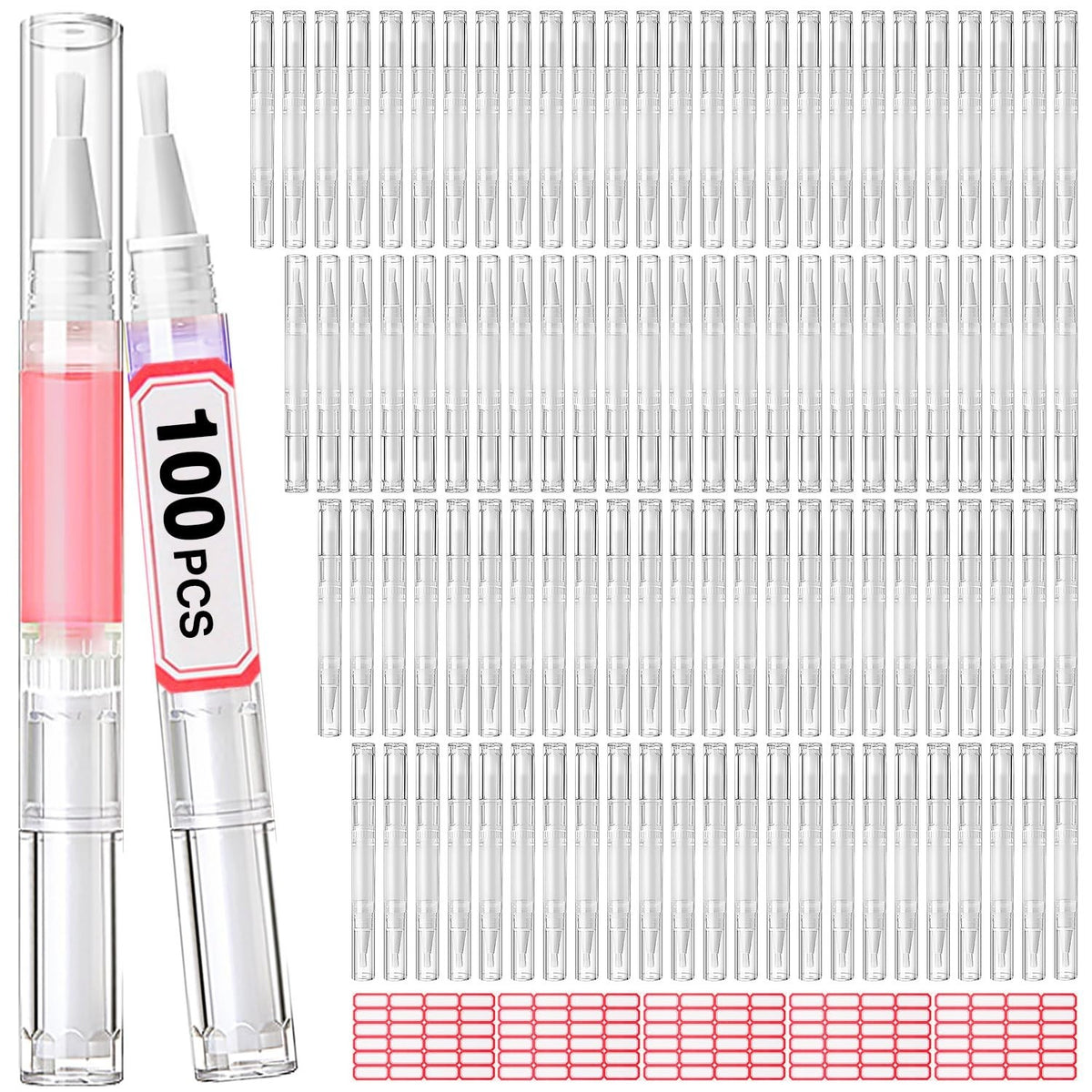 Nail Oil Pen Set 100pcs 3ml Empty Cuticle Oil Twist Pens with Labels