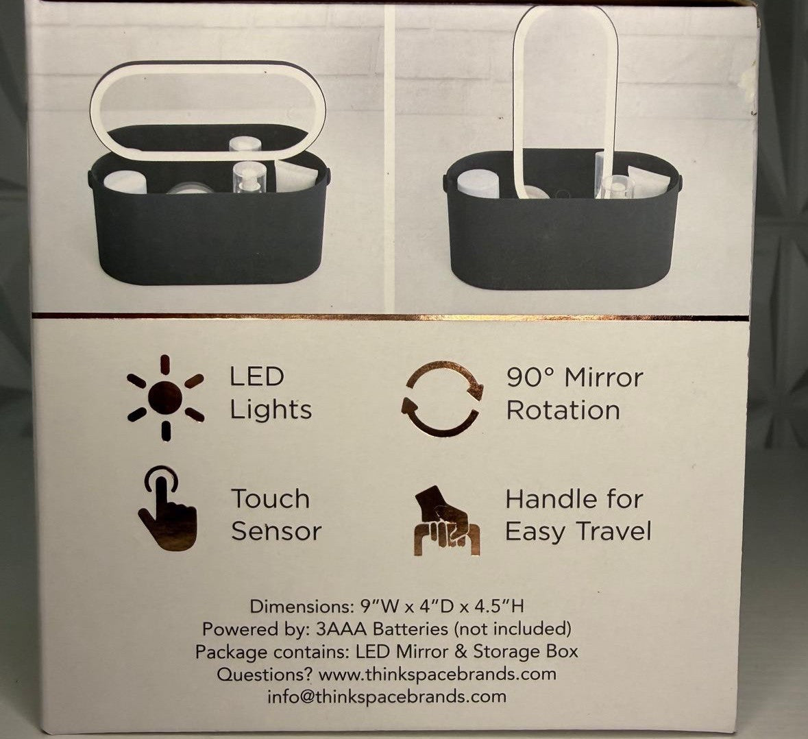 Black Makeup Case with LED Mirror & Touch Sensor, 90° Rotation Handle