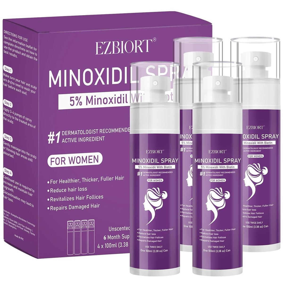 EZBIORT Minoxidil Spray 5% With Biotin - 6 Month Supply Exp 8/2027