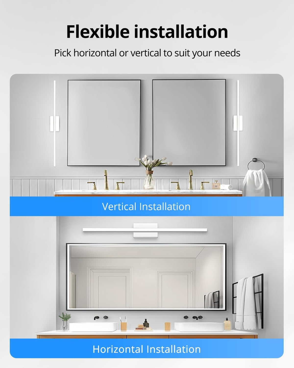 36-Inch LED Vanity Light Bar IP44 Bathroom Wall Fixture 20W Modern Cool White
