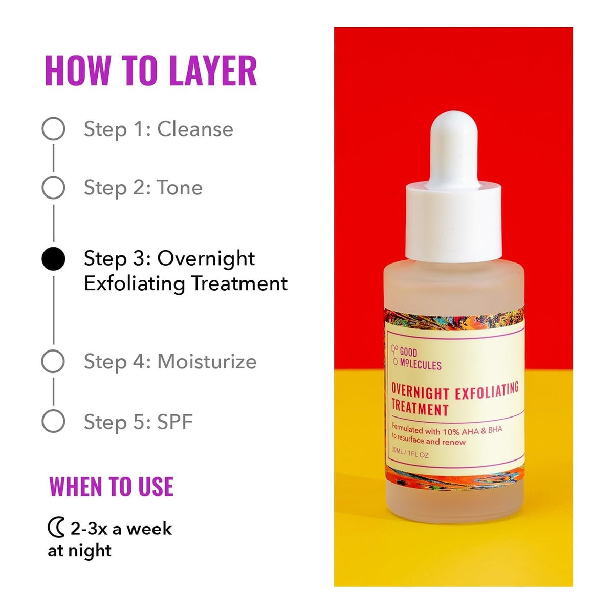 1 Fl Oz AHA BHA Overnight Serum - Resurface & Brighten Your Skin