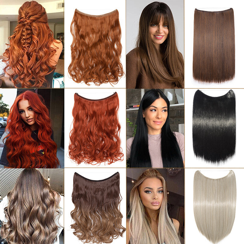 Invisible Wire Hair Extensions Full Head Curly Synthetic Hair with Nano Rings