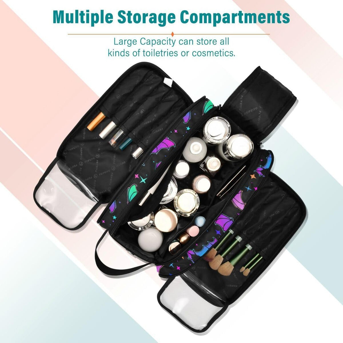 Large Capacity Makeup Bag with Multiple Compartments Travel Toiletry Organizer