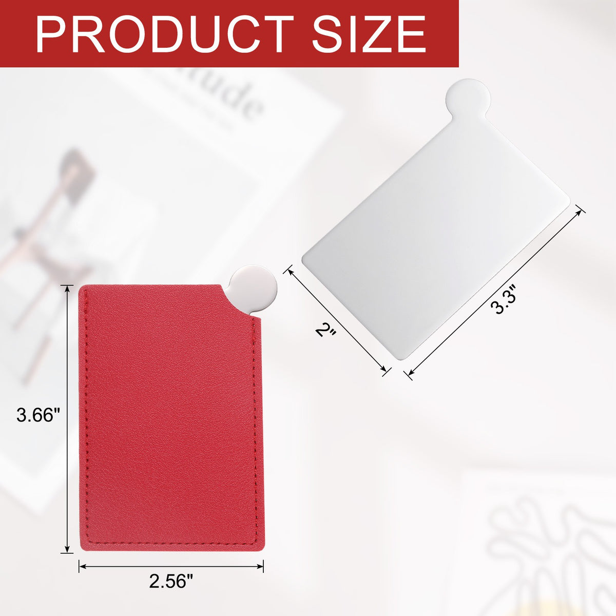 Pocket Travel Mirror Stainless Steel Compact with PU Leather Cover - Red