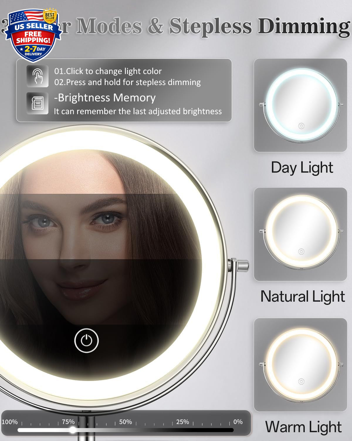 Adjustable Lighted Makeup Mirror with 30X Magnification and Rechargeable LEDs