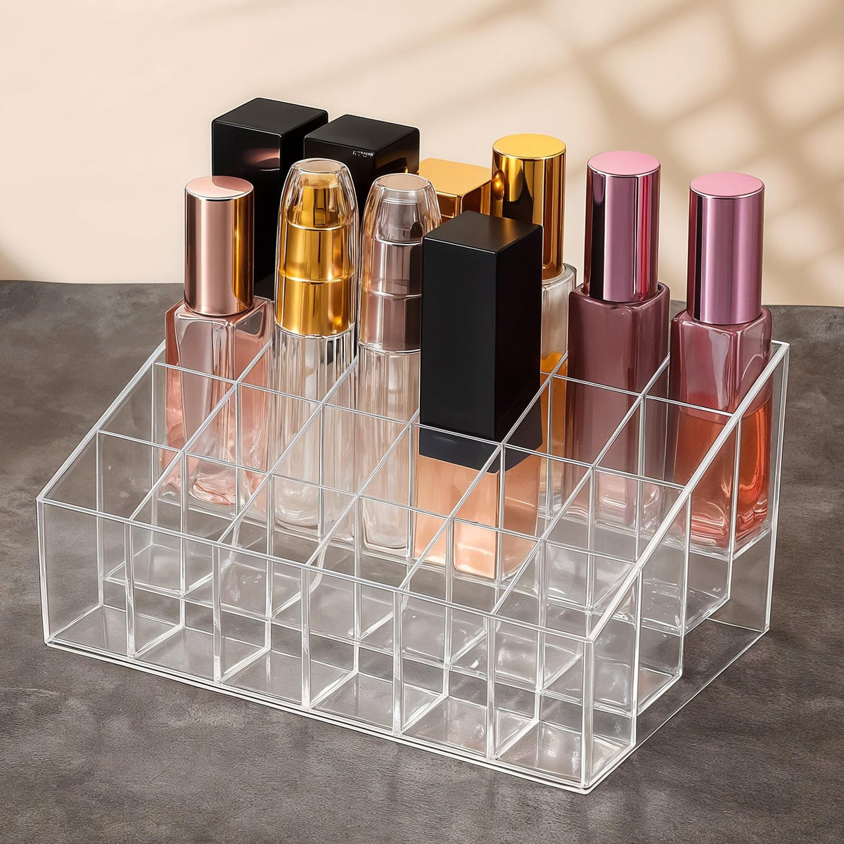 Acrylic Lipstick Organizer 4-Piece Set with 24 Compartments - Transparent Makeup Storage