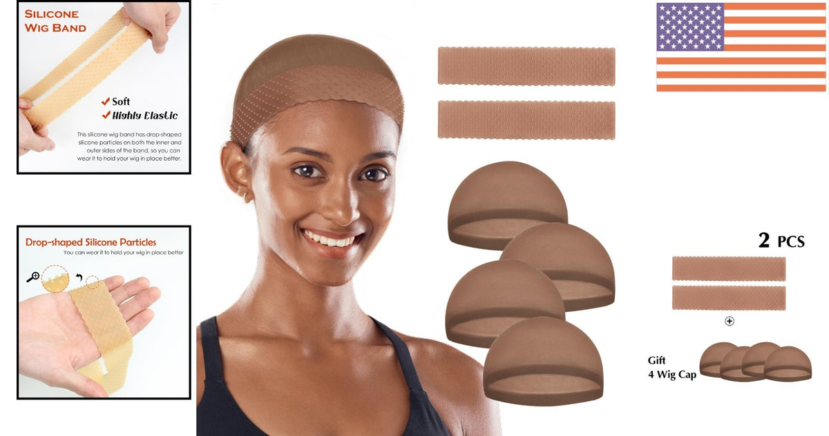Adjustable Silicone Wig Grip Bands for Lace Front Wigs - Brown, 2 Pack