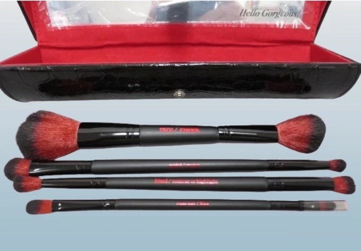 Double Ended Makeup Brush Set with Mirrored Black Carry Case