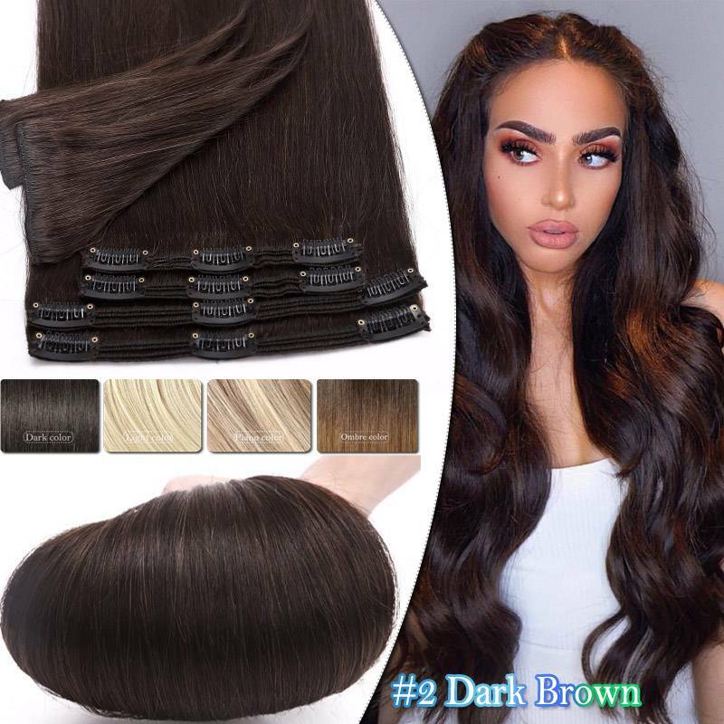Thick Double Weft Clip-In Human Hair Extensions - Full Head Set