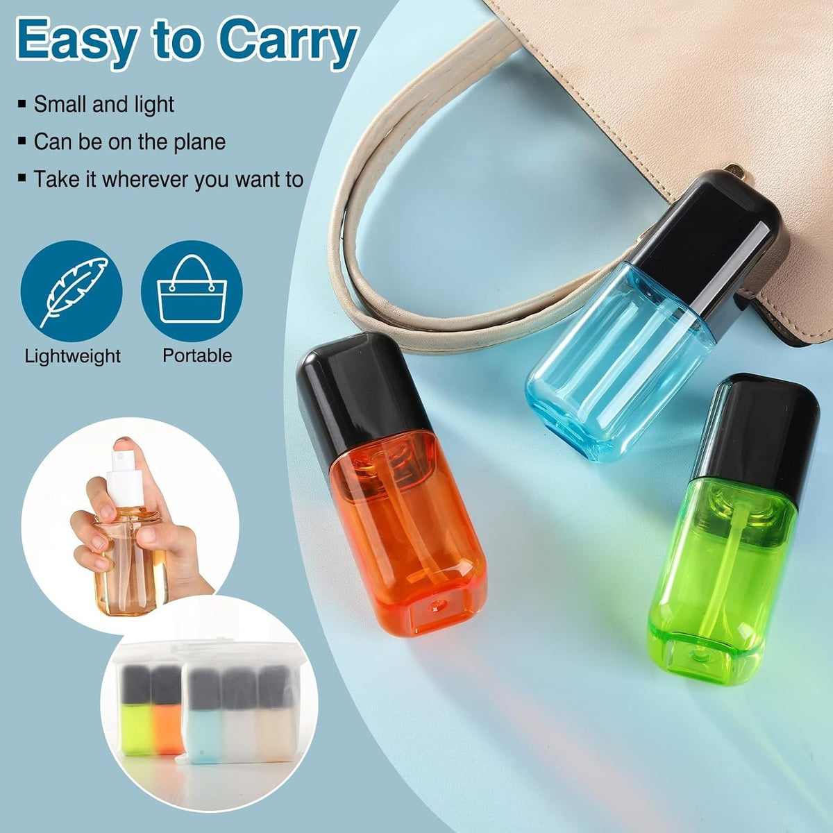 3 Pack Small Refillable Spray Bottles 2.7 oz Leakproof Travel Dispensers