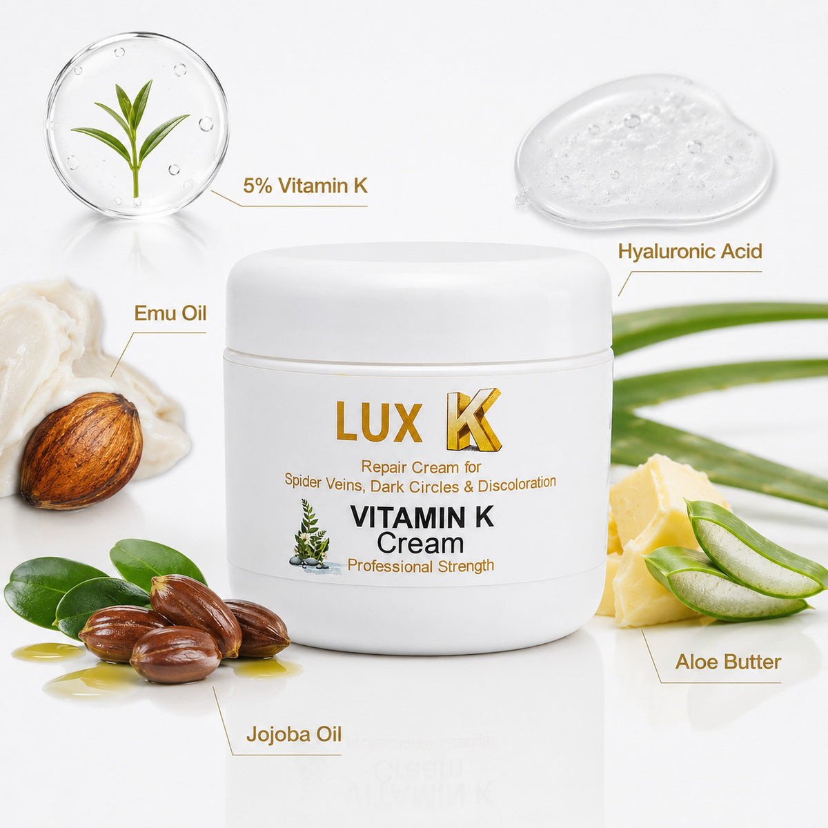 Vitamin K Cream for Spider Veins Bruises & Dark Circles - Natural Skin Care