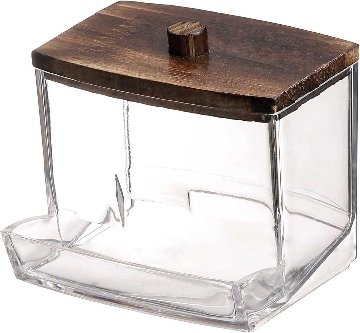 Cotton Swab Holder with Wooden Lid - Stylish Bathroom & Desk Organizer