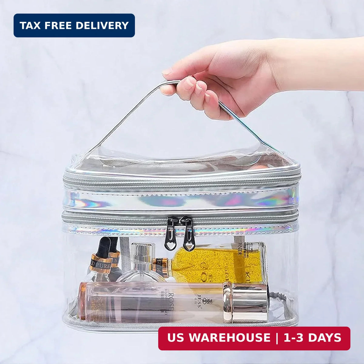 Clear Dual Layer Travel Cosmetic Bag Waterproof Makeup Organizer