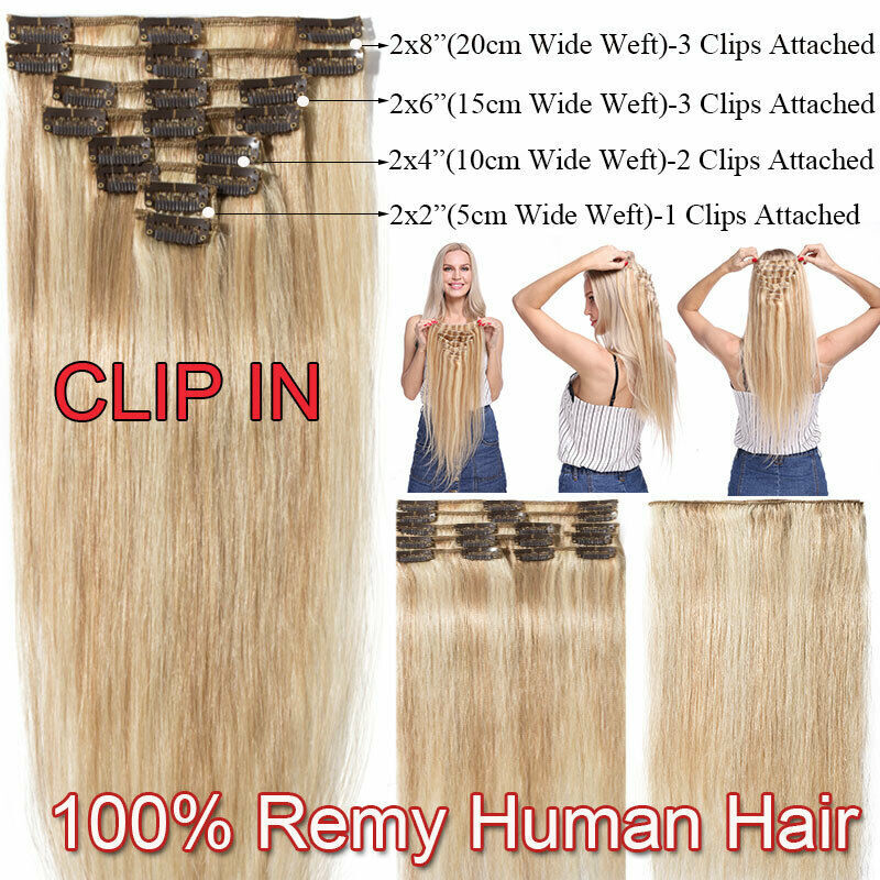 Remy Human Hair Extensions Clip-In Full Head Set - Multiple Colors & Lengths