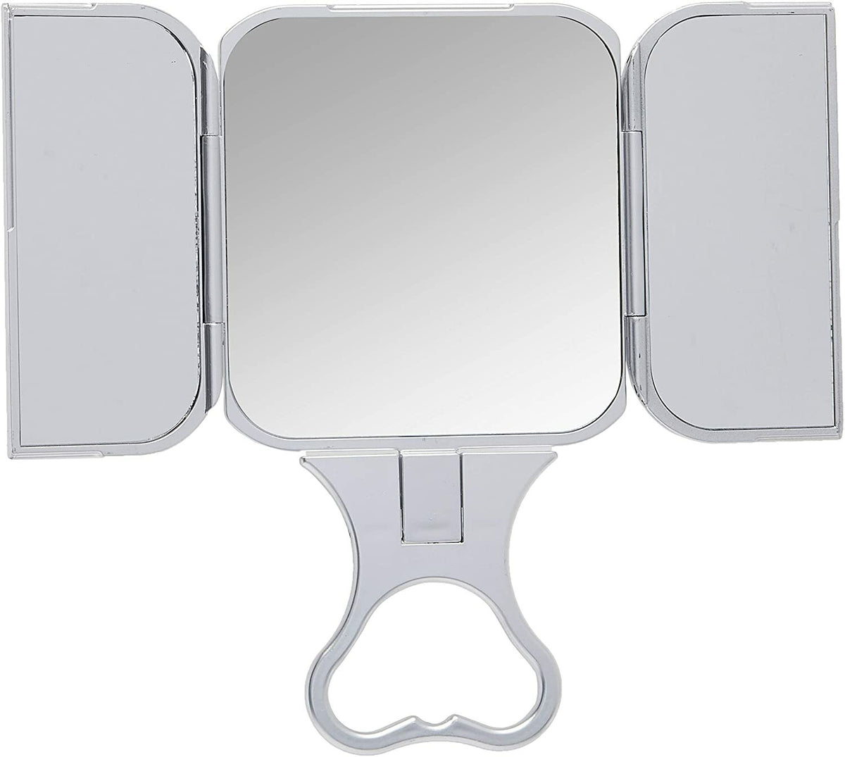 Tri-Fold 3-Way Handheld or Stand Makeup Shaving Mirror with Heart Stand