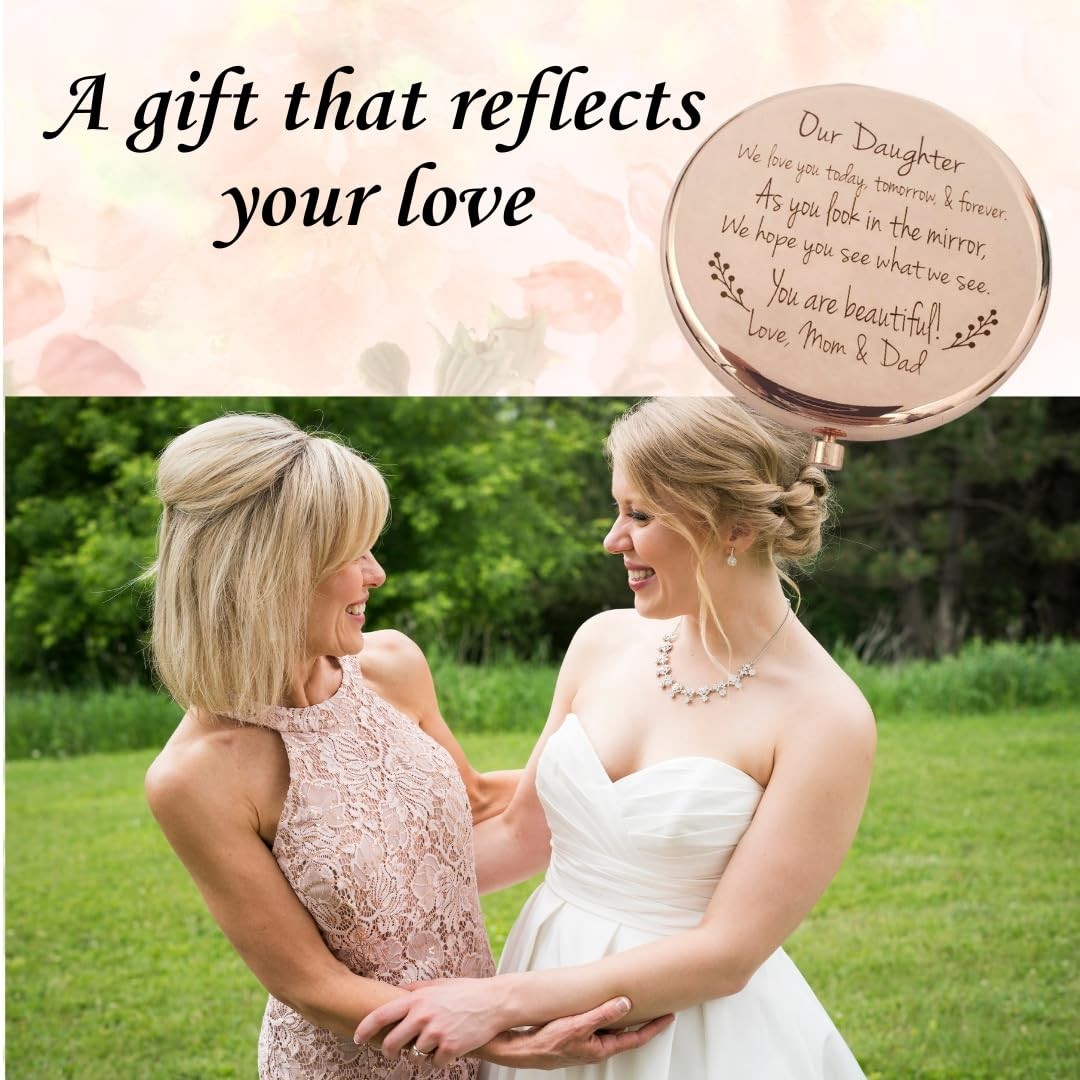 Personalized Rose Gold Compact Mirror with Engraving - Gift for Daughter