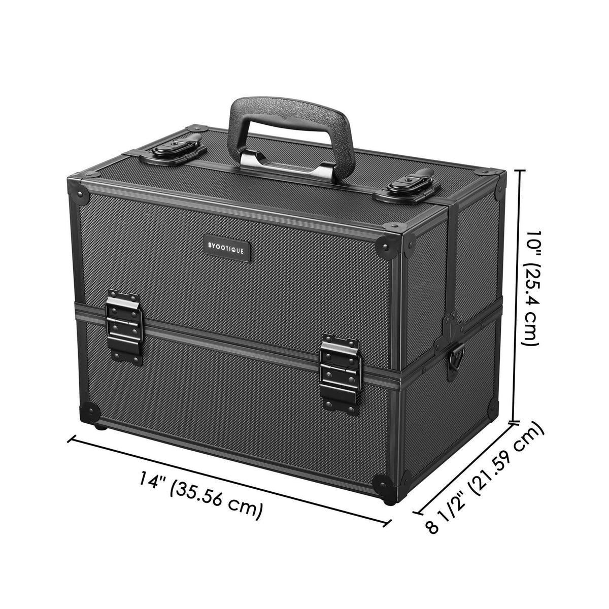 Large Aluminum Makeup Train Case with 4-Tier Trays and Lockable Storage