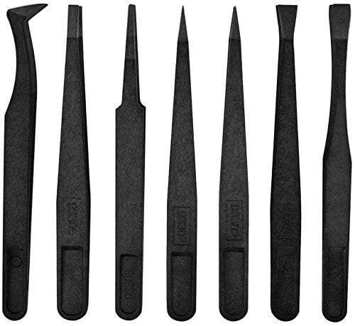 7-Pack Anti-Static Precision Tweezers - Plastic, ESD Safe, 115mm