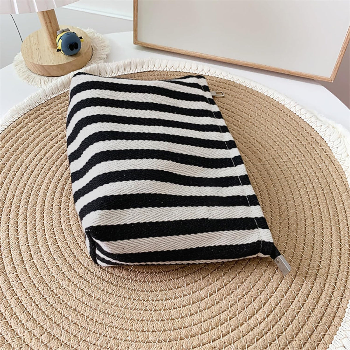 Large Stripe Canvas Makeup Bag Cosmetic Travel Pouch Organizer - Vintage Black & White