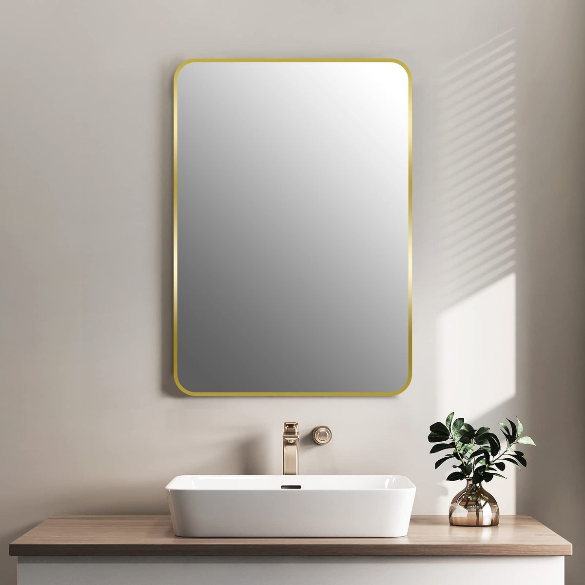 Wall Mounted Bathroom Mirror 20x28 Inch Rectangular Farmhouse Gold Frame