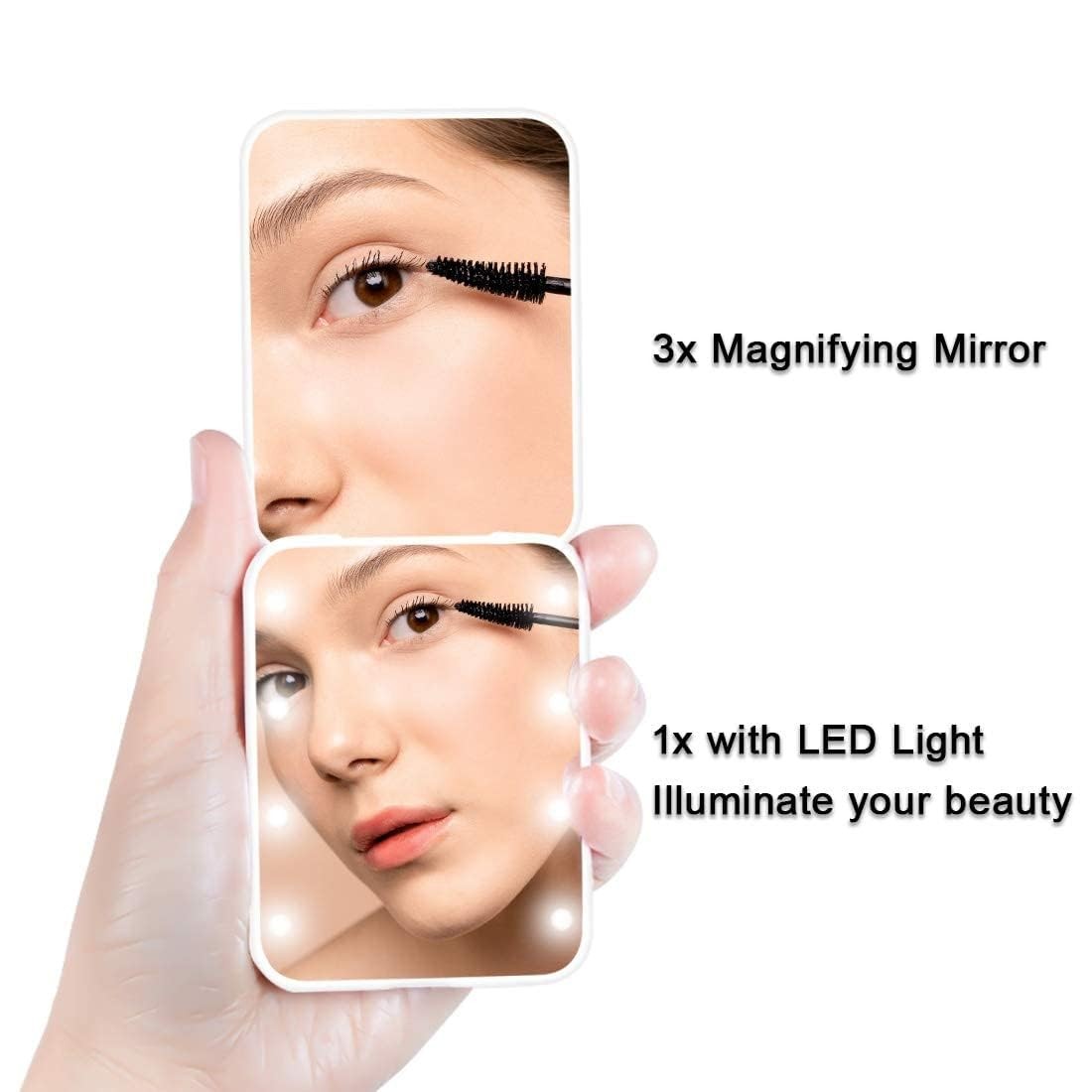 LED Travel Makeup Mirror 1x/3x Magnification Compact Lighted Mirror