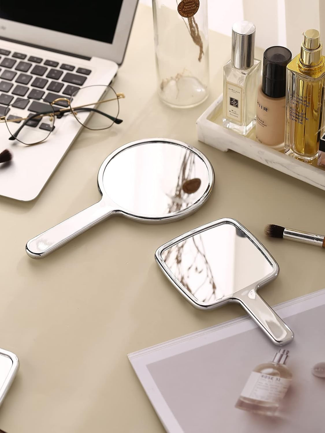 Water Ripple Handheld Mirror with Handle - Small Silver Makeup Mirror