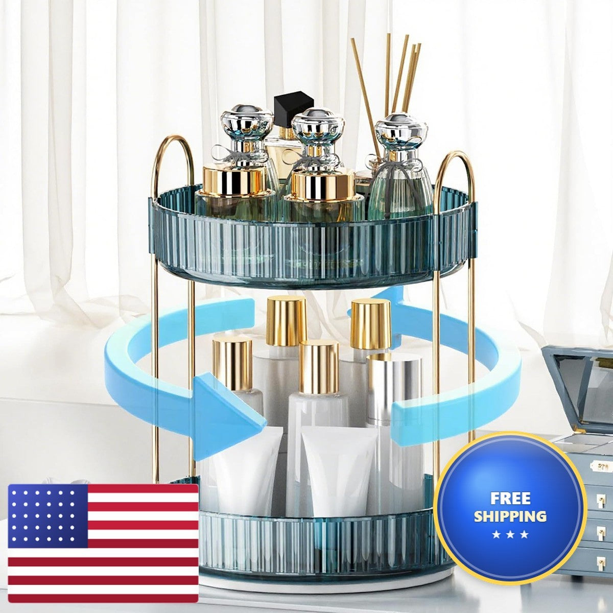 360° Rotating Makeup Organizer with Large Capacity and Space Saving Design