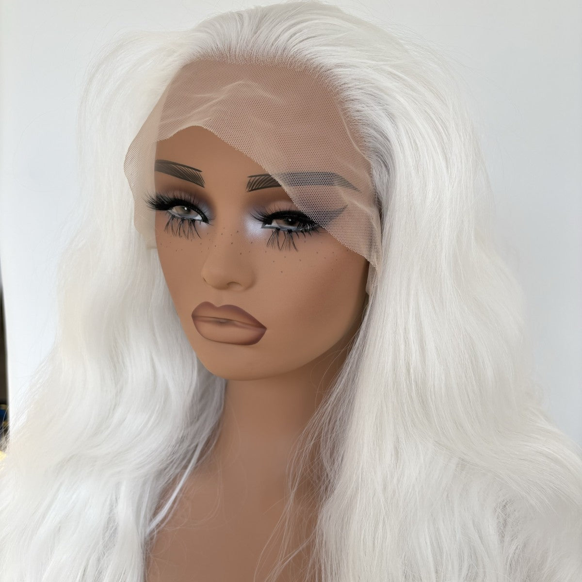 Long Wavy Lace Front Wig - Heat Resistant Synthetic Hair, Layered White Style