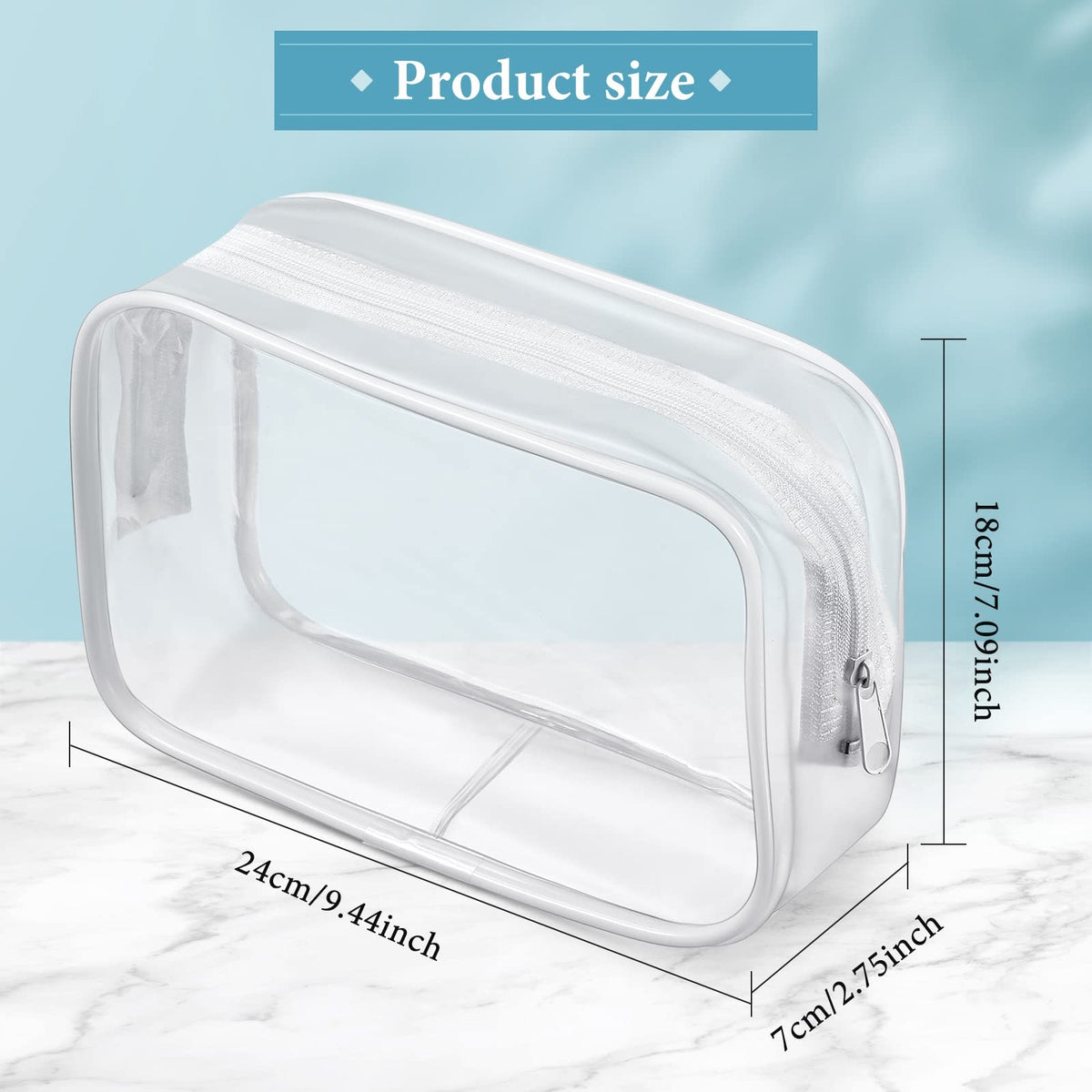 12 Pack Clear Waterproof Cosmetic Bags PVC Zipper Organizer Travel Makeup Storage