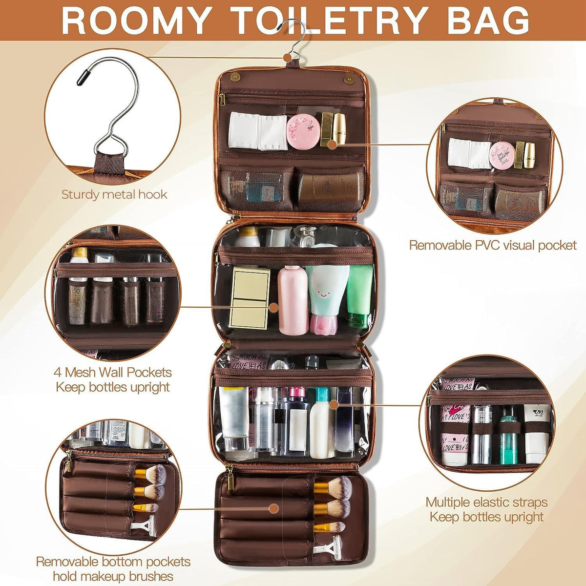 Large Waterproof Men’s Toiletry Bag with Hanging Hook and Multiple Compartments