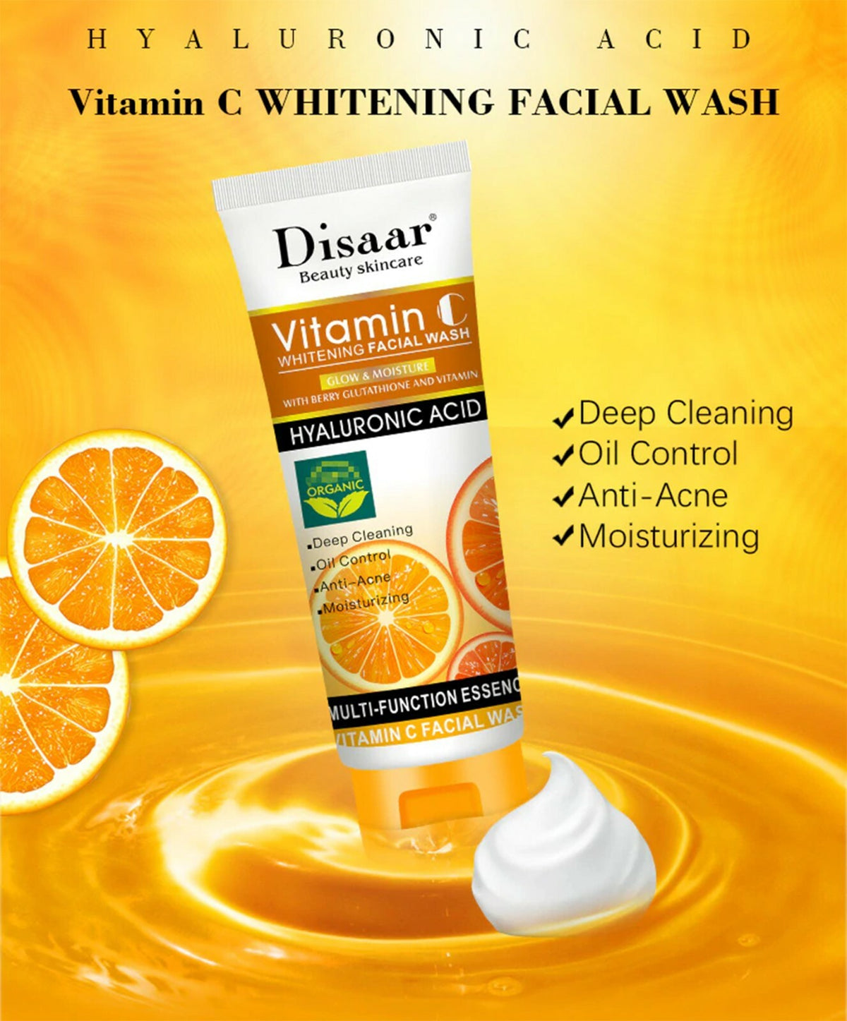 Vitamin C Facial Cleanser with Hyaluronic Acid - Moisturizing & Anti-Acne 100ml