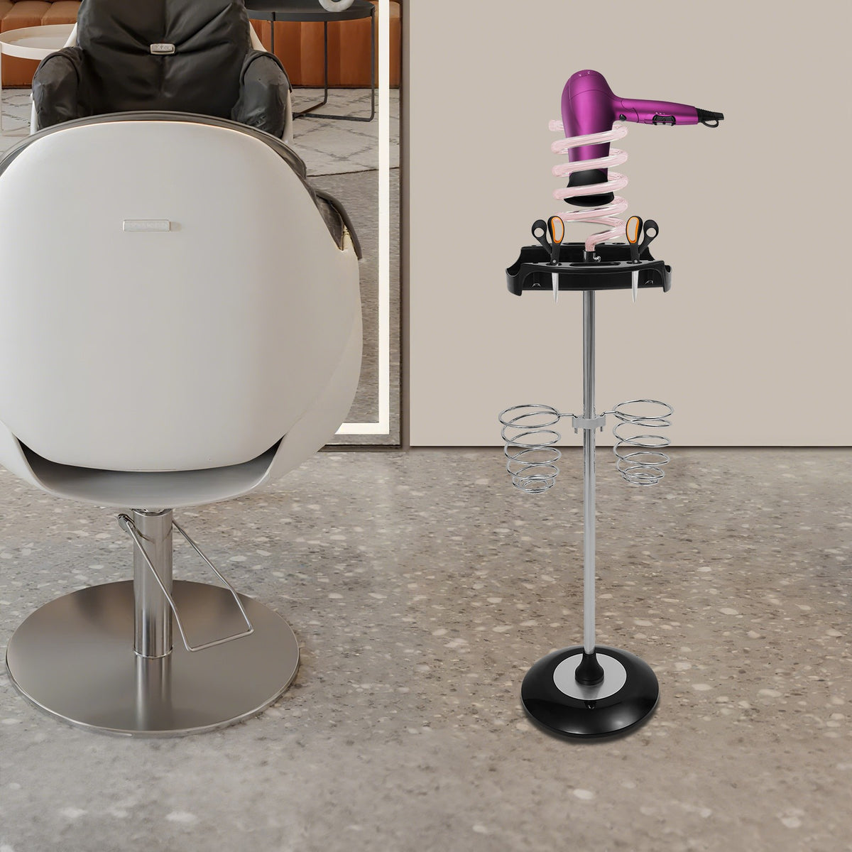 Hair Dryer Stand with Spiral Holders for Salon & Bedroom Storage