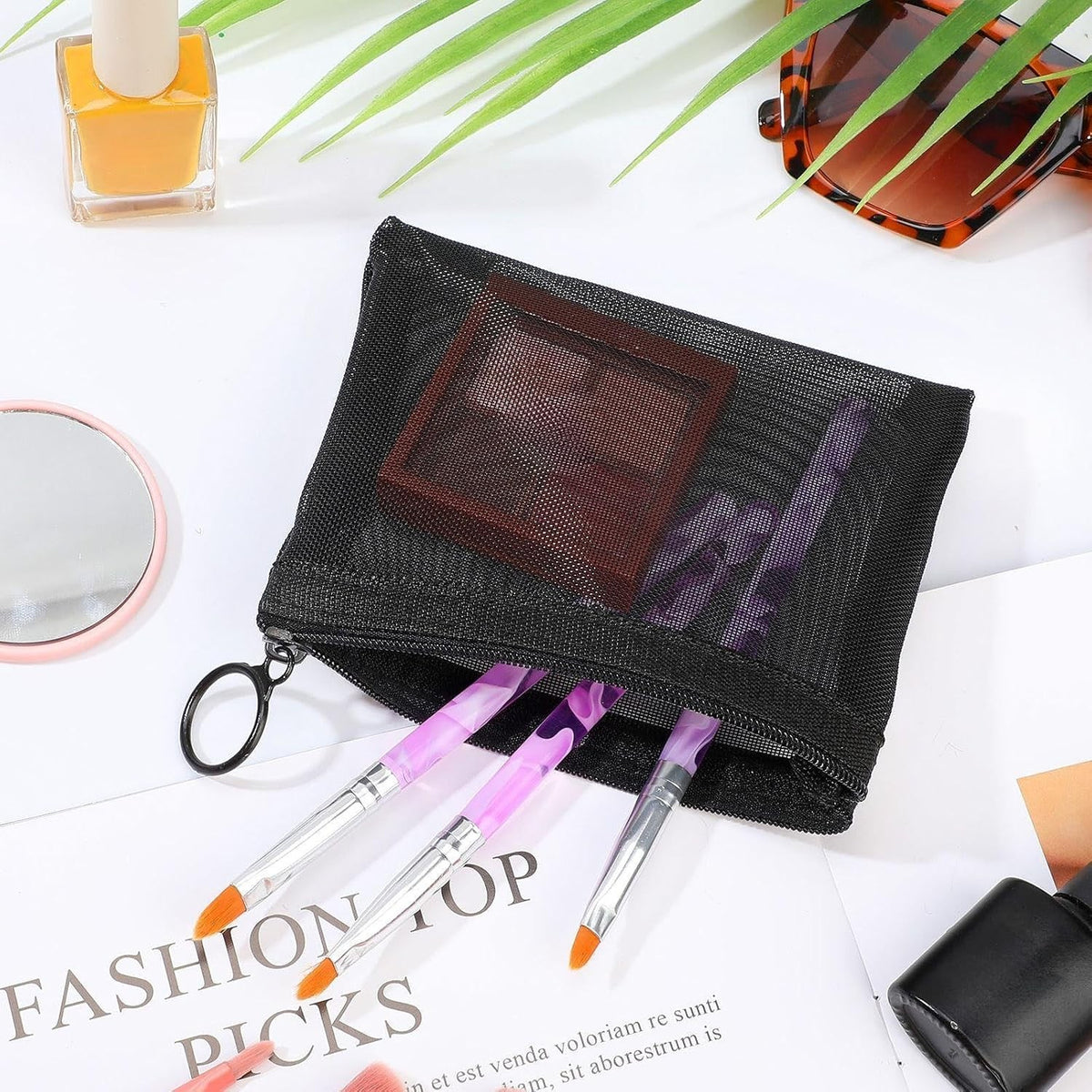 Black Nylon Zipper Pouches 5x4 Inches Mini Mesh Bags for Makeup Keys & More