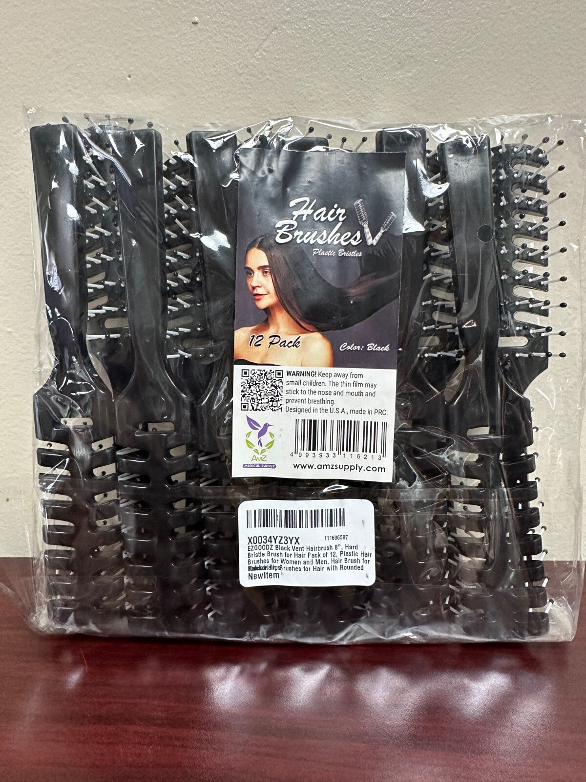 Plastic Bristles Hair Brushes 8 Inch Black 12 Pack Hair Styling Tools