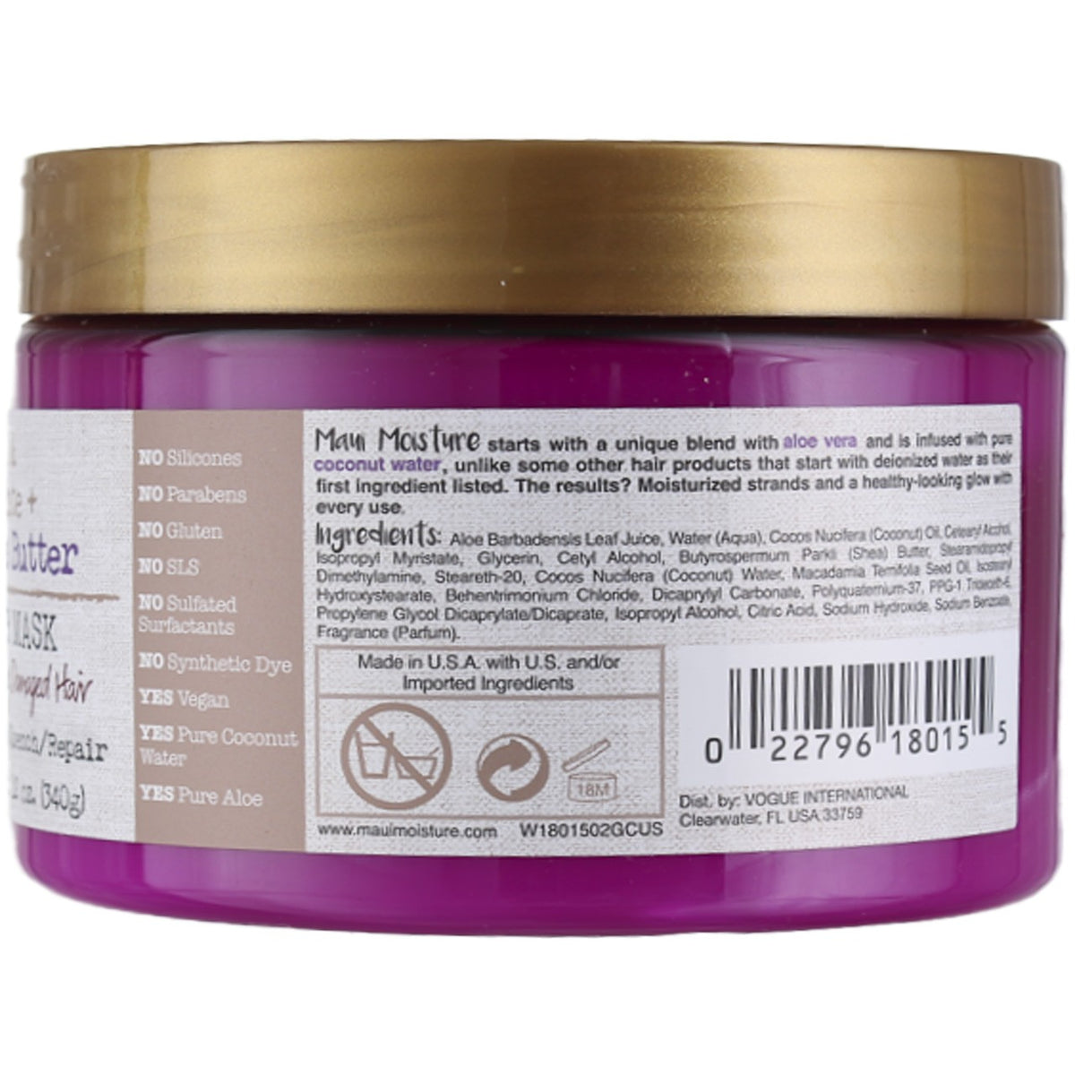 Maui Moisture Heal And Hydrate + Shea Butter Hair Mask, Coconut, 12 oz