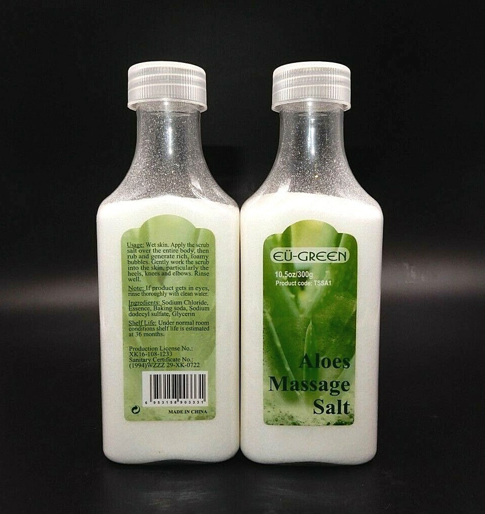 2 BOTTLES NATURAL SEA SALT MINERAL MASSAGE SCRUBBING SALTS 10-1/2 OZ