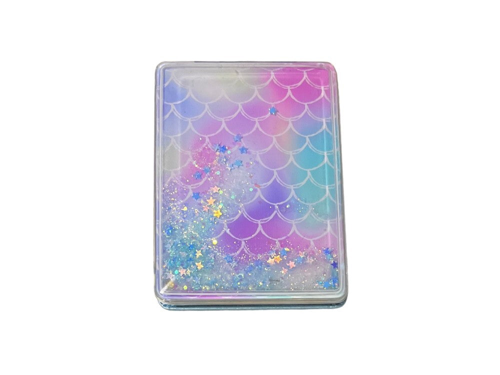Purple Mermaid Pattern Compact Mirror with Stars & Glitter - Travel Size