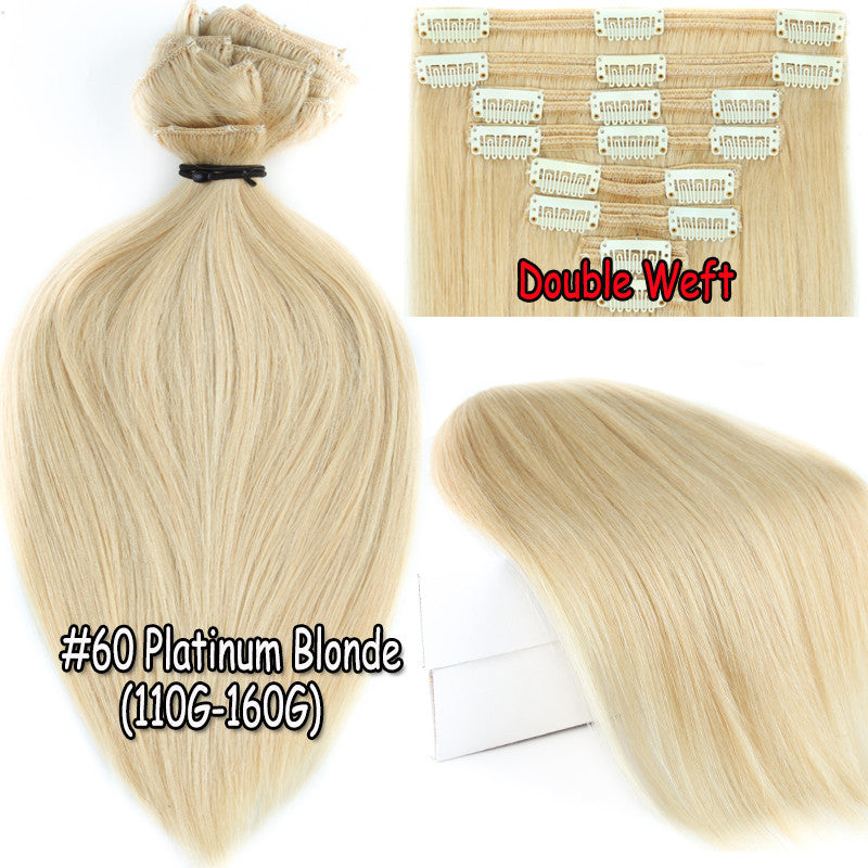 Thick Double Weft Clip-In Human Hair Extensions Full Head - Natural & Straight