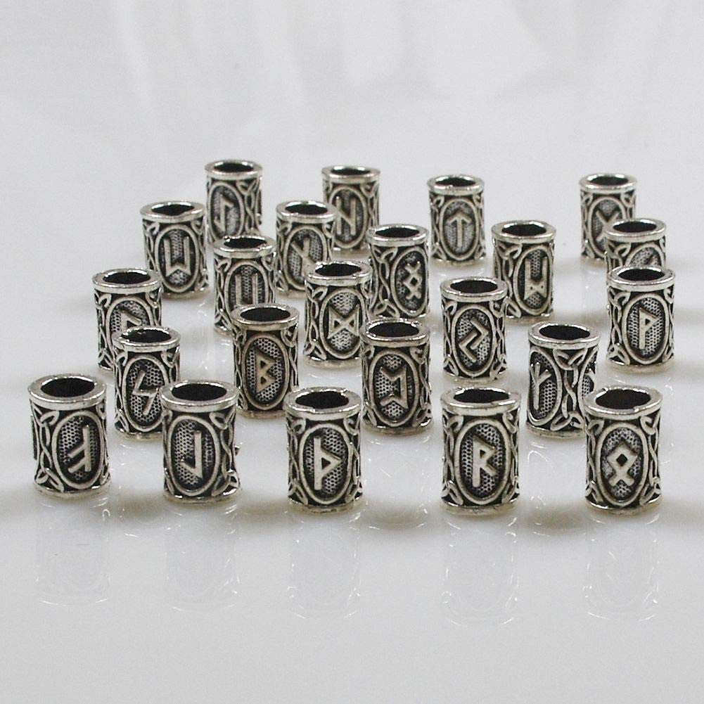 24 PCS Viking Hair Beads Beard 6 Pull PCS, Black
