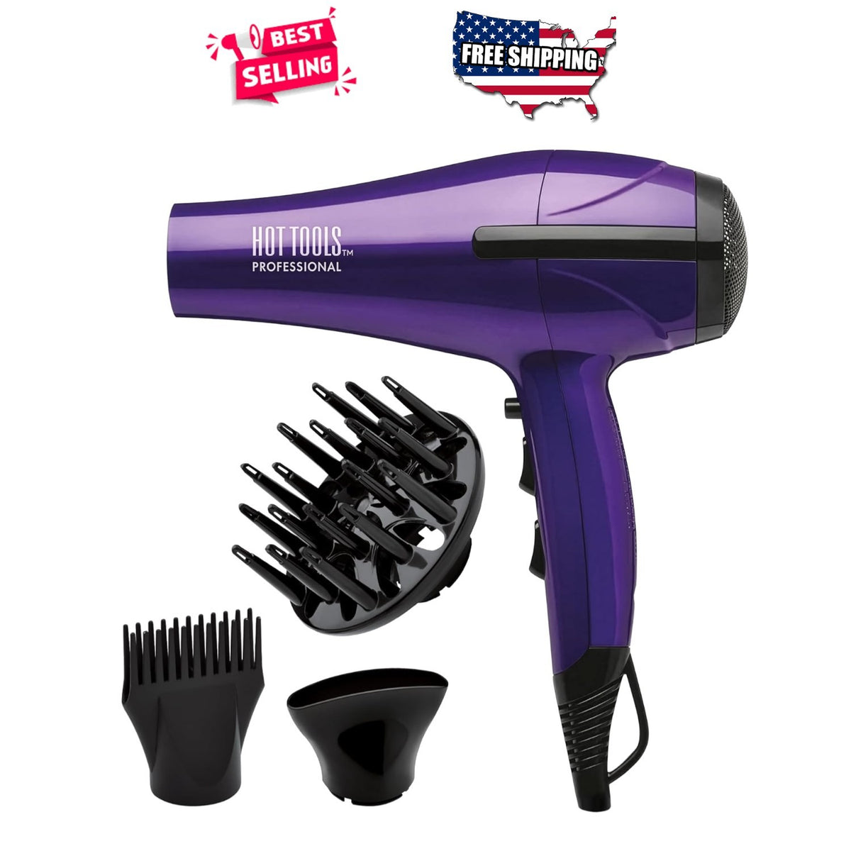 Ionic Hair Dryer 1875W Fast Dry Lightweight with 6 Heat Settings - Purple