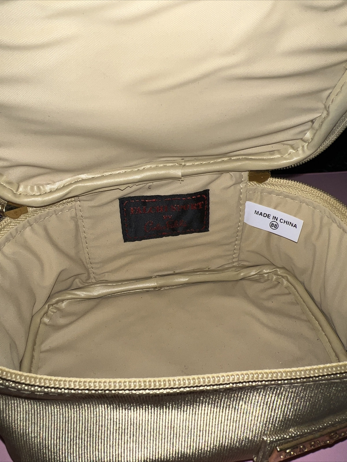 Vintage Gold Tone Top Handle Makeup Bag - Lined, Full Zip, New