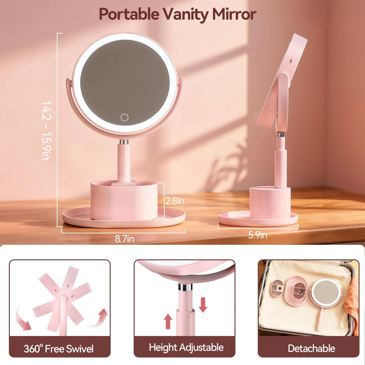 20X Magnifying Lighted Vanity Mirror with Storage - Double Sided Makeup Mirror