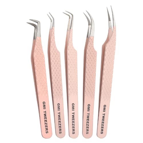 Fiber Tip Lash Tweezers for Eyelash Extensions - Professional Stainless Steel Nude